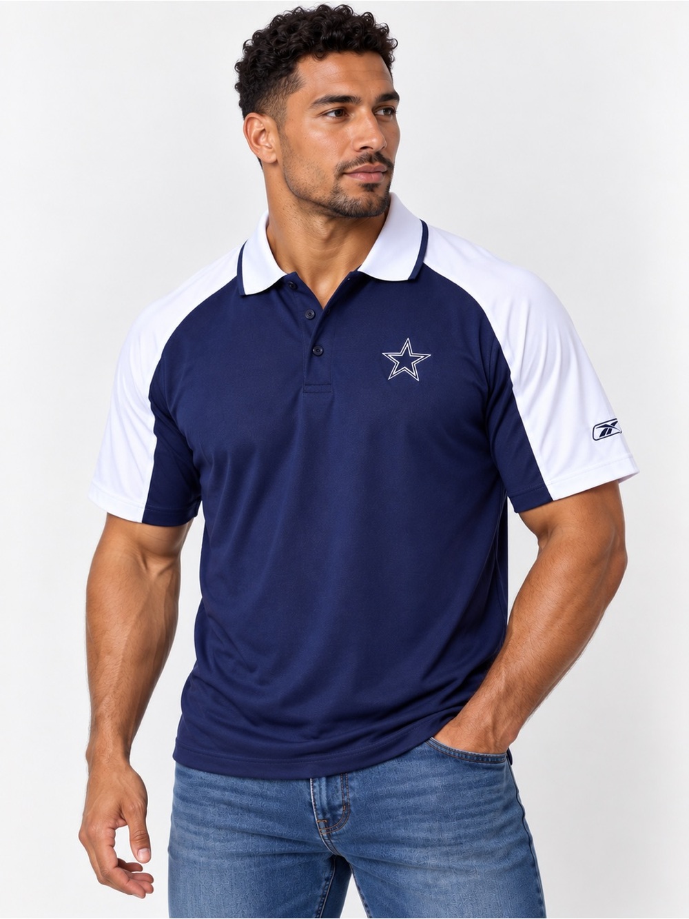 NFL Dallas Cowboys Navy and White Raglan Polo with Star Logo L